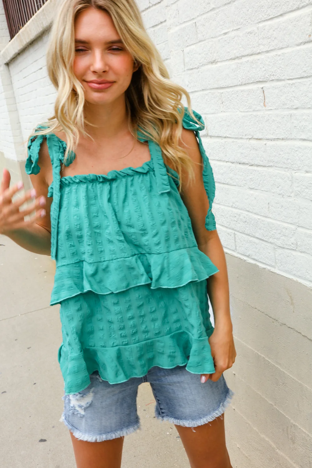 Mint Textured Bow Strap Top - Image 8