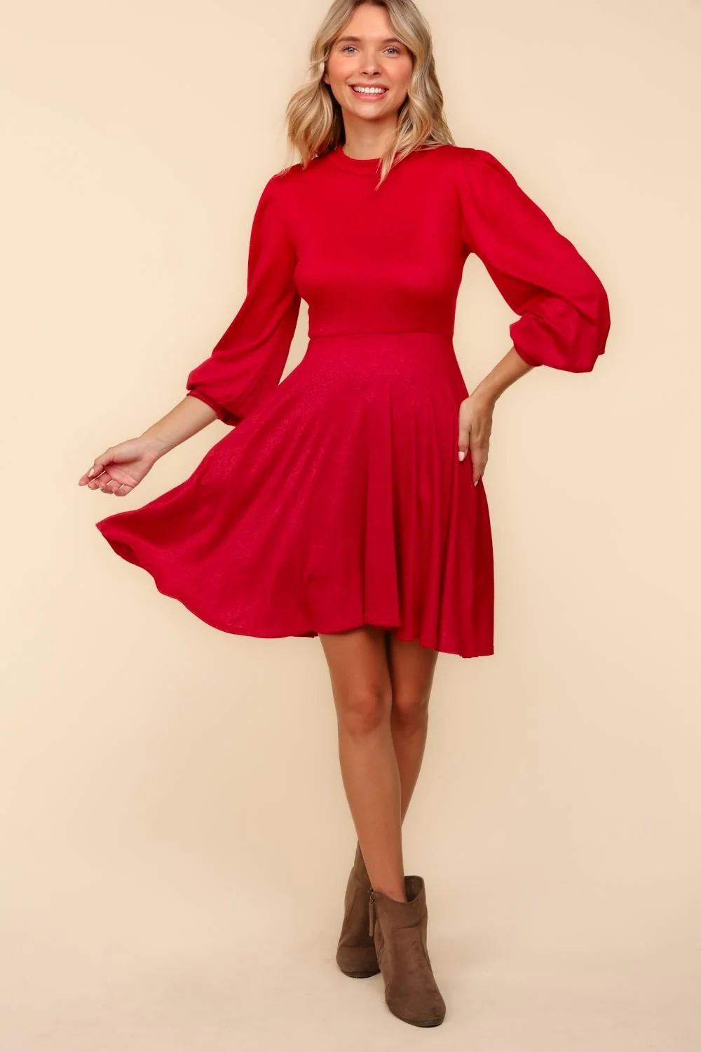 PLUS MOCK NECK MINI LENGTH SOFT HACCI KNIT DRESS - Image 6