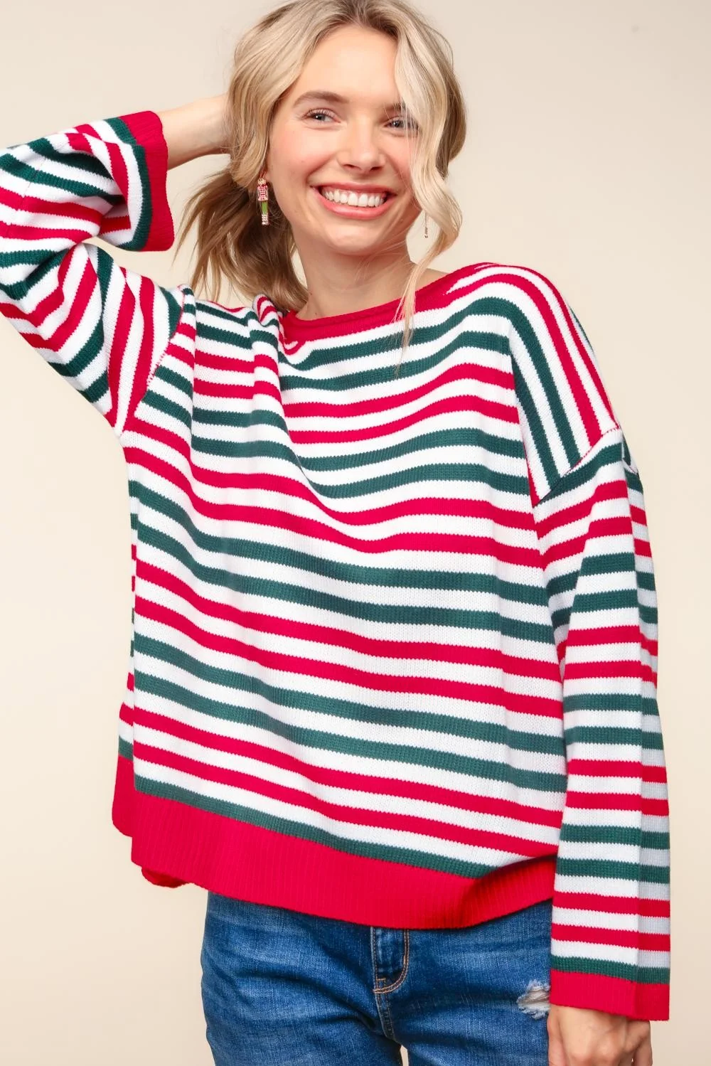 PLUS MULTI COLOR STRIPE OVERSIZED SWEATER KNIT TOP - Image 6