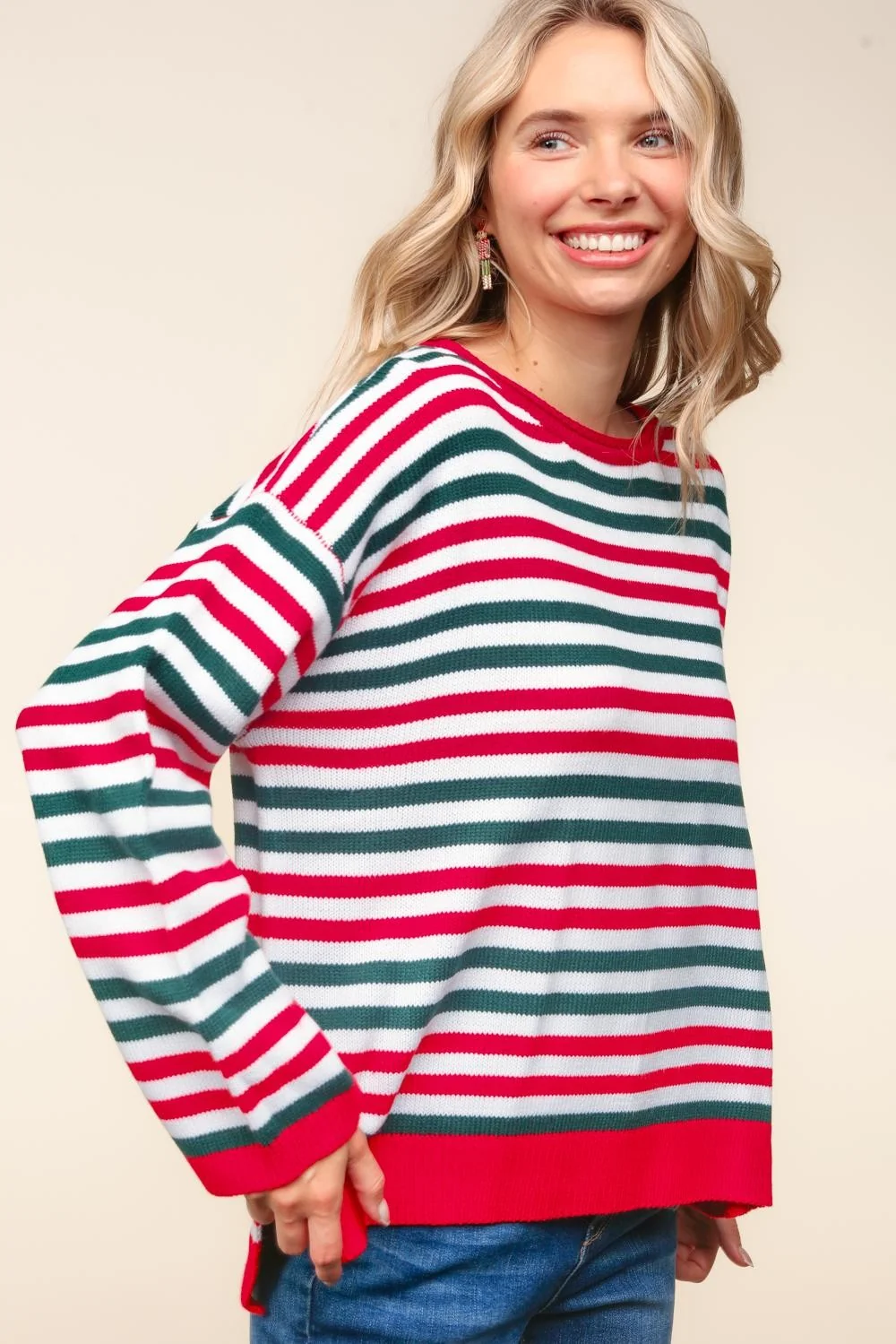 PLUS MULTI COLOR STRIPE OVERSIZED SWEATER KNIT TOP - Image 8