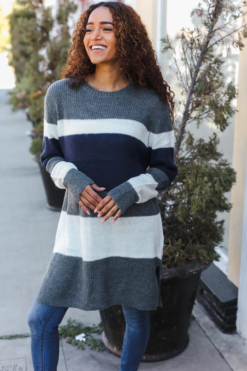 Plus Navy Multi Tunic Sweater Dress