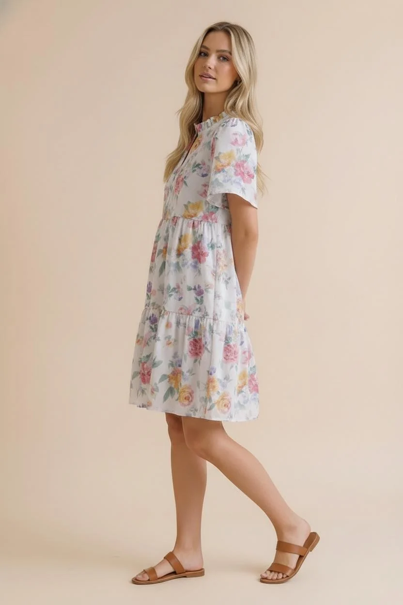 PLUS NOTCH NECK  BABYDOLL TIERED FLORAL DRESS - Image 4
