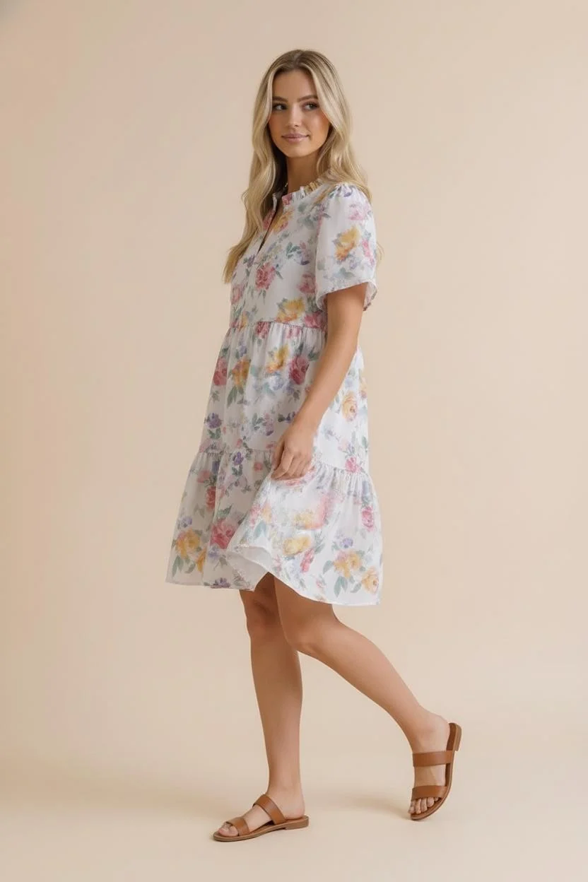 PLUS NOTCH NECK  BABYDOLL TIERED FLORAL DRESS - Image 5