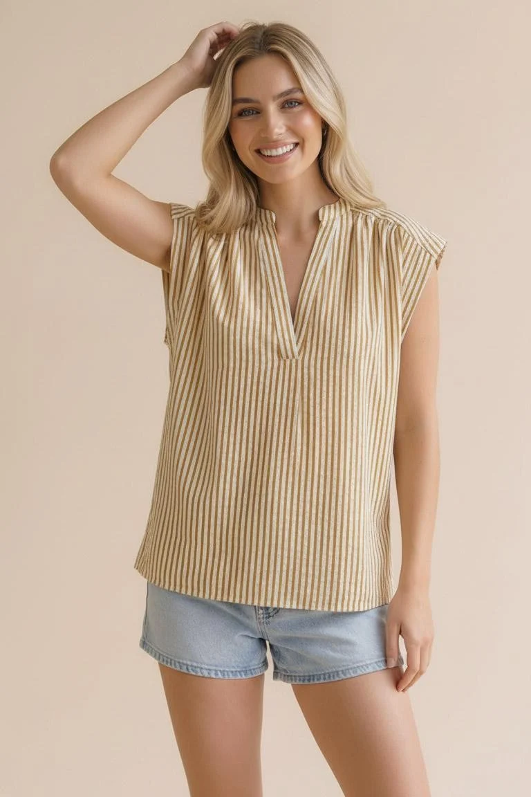 PLUS NOTCH NECK DROP SHOULDER SHORT SLEEVE STRIPE - Image 5