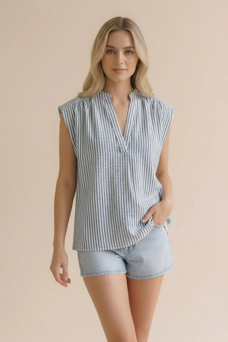 PLUS NOTCH NECK DROP SHOULDER SHORT SLEEVE STRIPE - Image 6