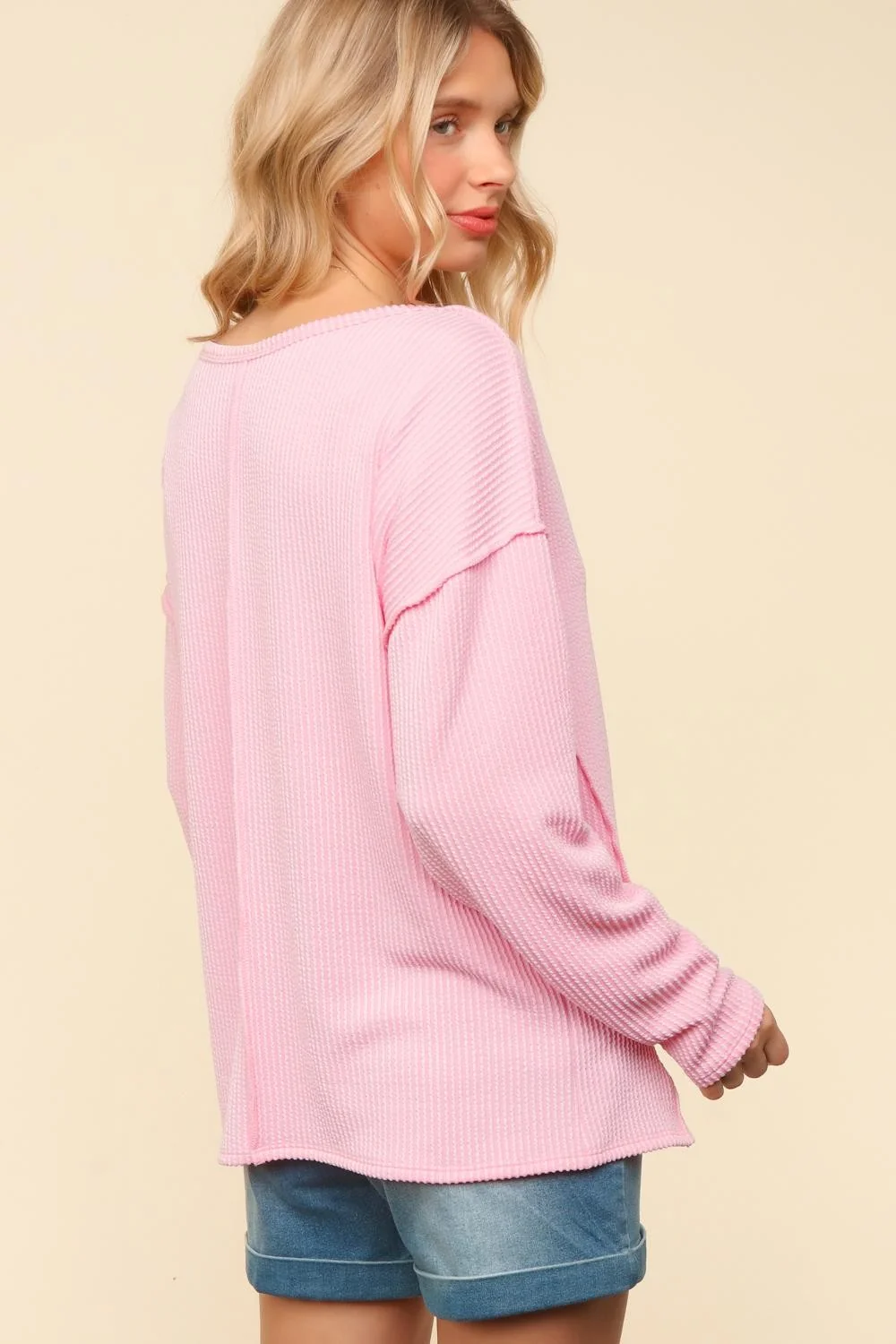 NOTCH NECK DROP SHOULDER WITH POCKET KNIT TOP - Image 8