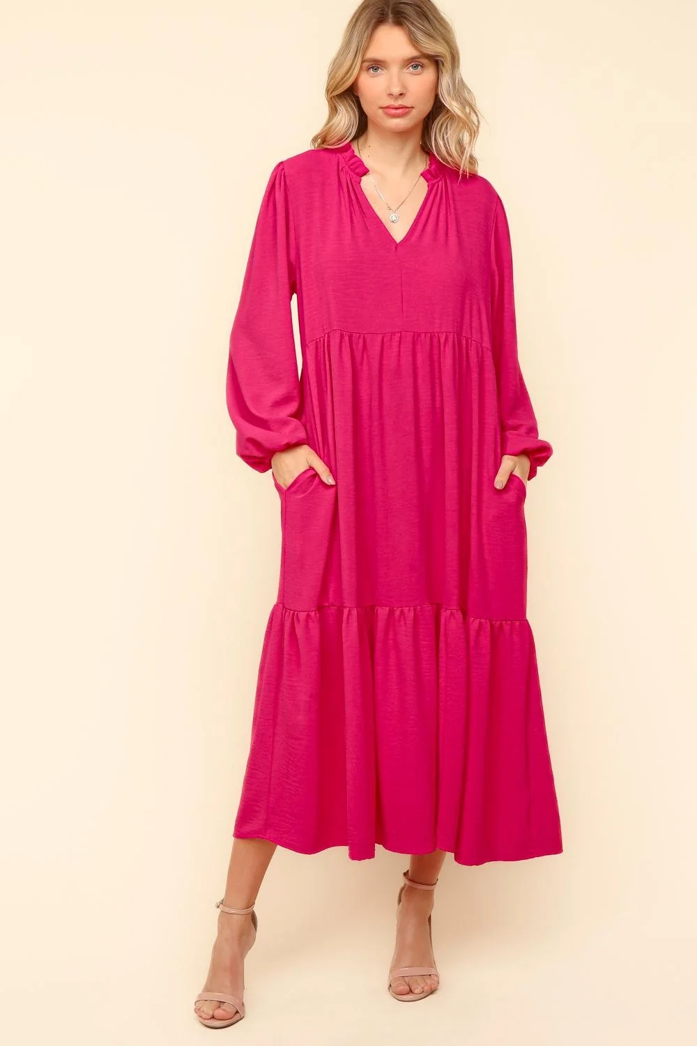 NOTCH NECK FRILLED HEM MAXI WITH SIDE POCKETS - Image 5