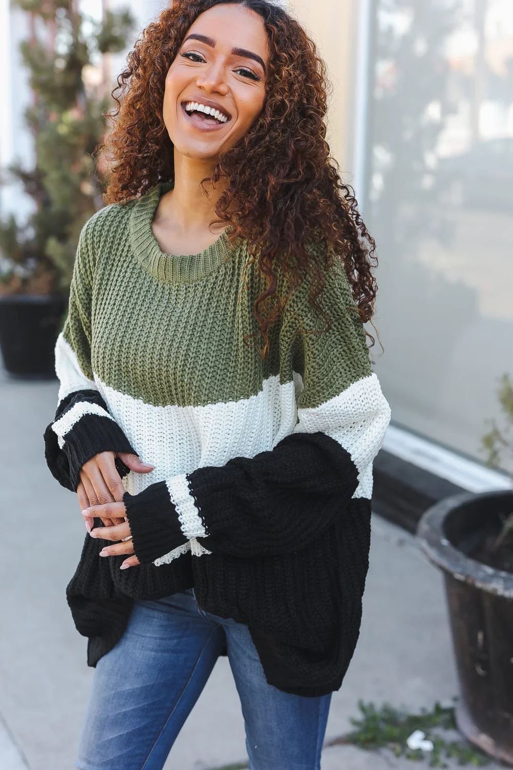 Plus Olive & Black Thick Sweater - Image 4
