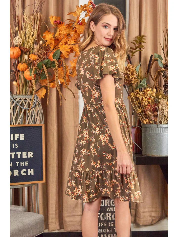 Plus Olive Floral Dress - Image 3