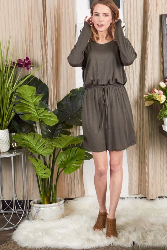 Plus Olive Solid Tie String Dress - Image 4