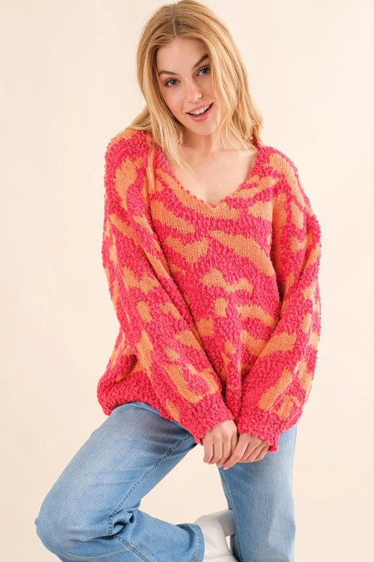 Plus Orange & Fuchsia Popcorn Thick Sweater - Image 2