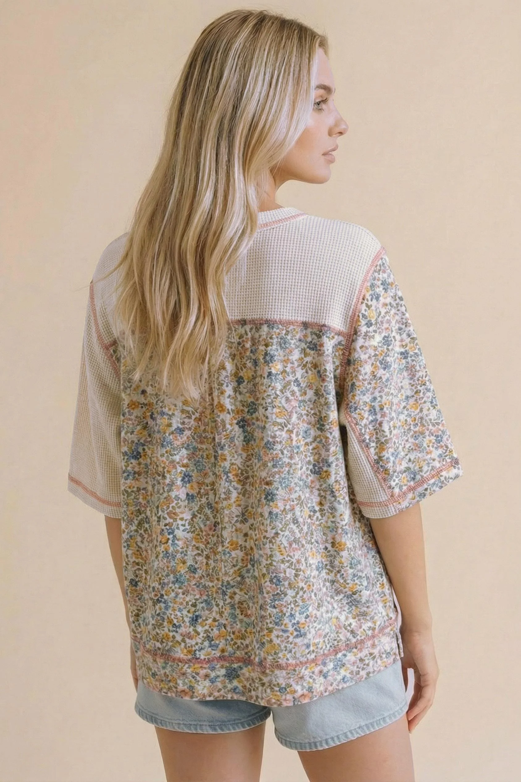 PLUS OVERSIZED FLORAL COLOR BLOCK THERMAL KNIT TOP - Image 4