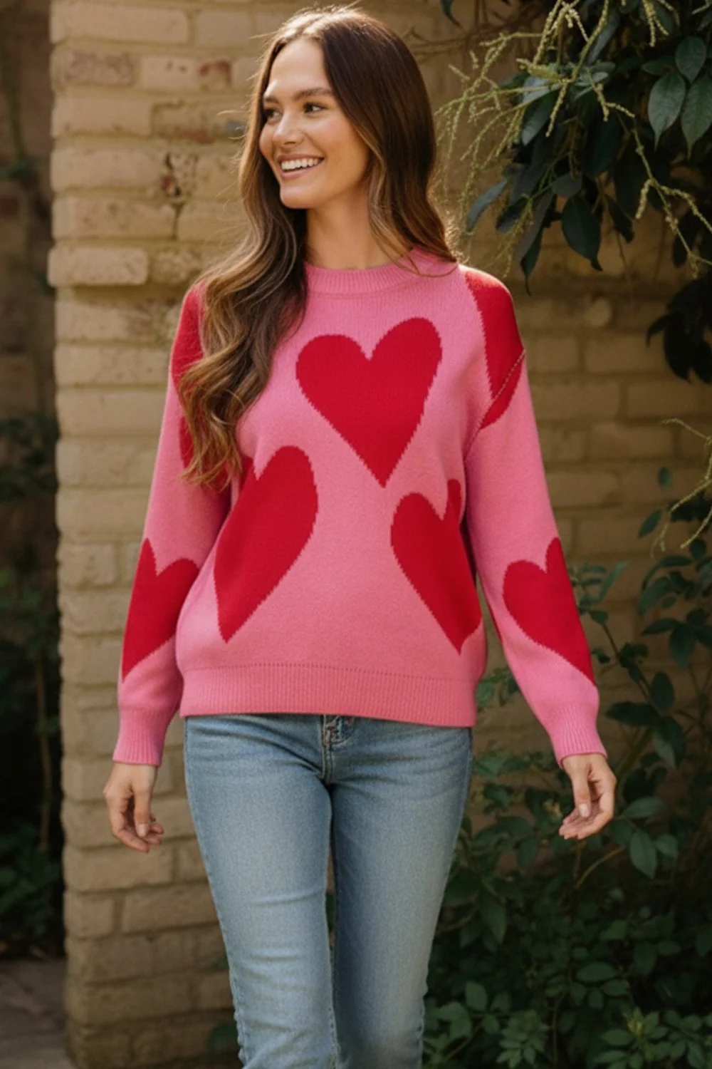 OVERSIZED HEART PULLOVER SWEATER KNIT TOP - Image 3