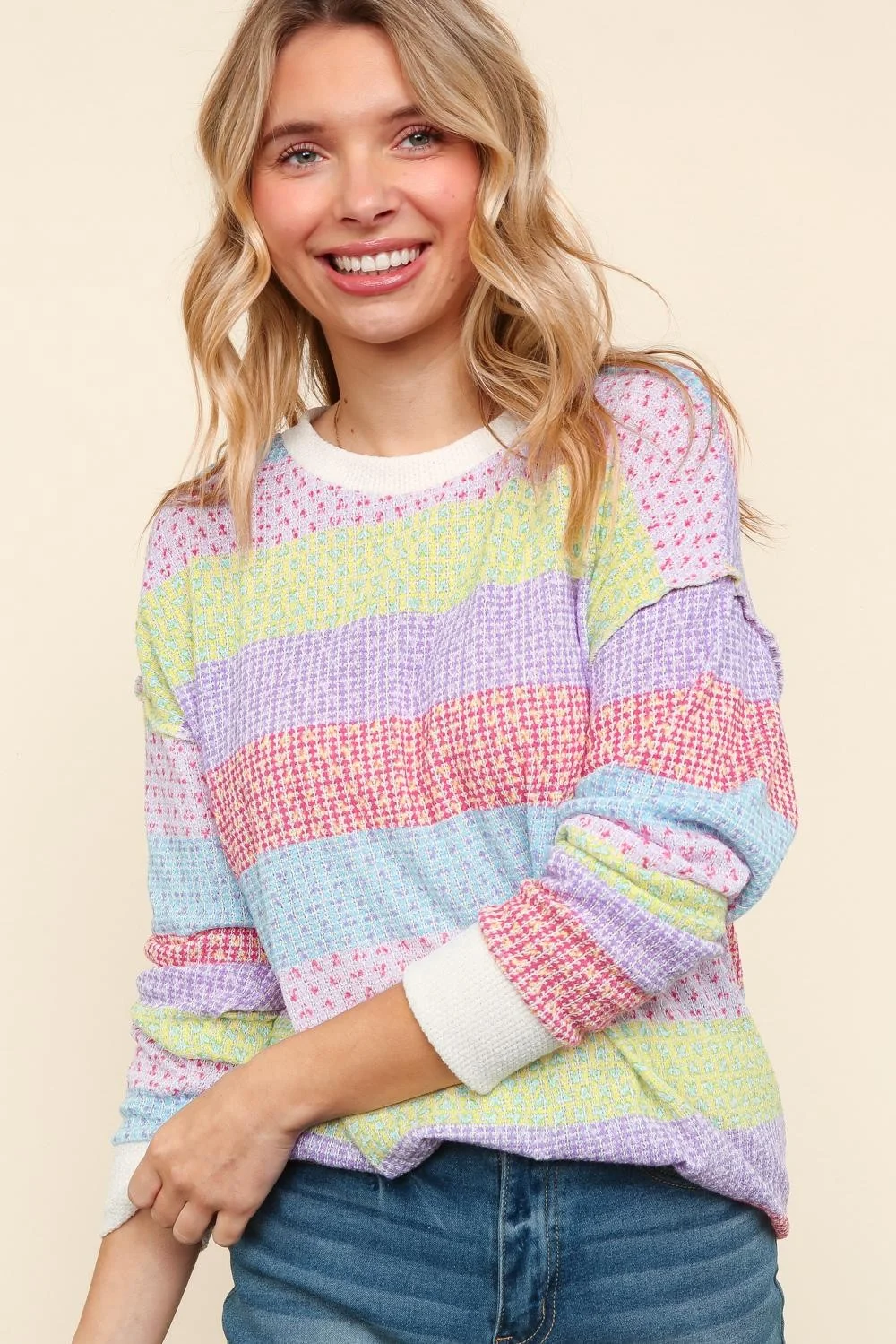 OVERSIZED REVERSE STITCH SWEATER KNIT TOP - Image 8