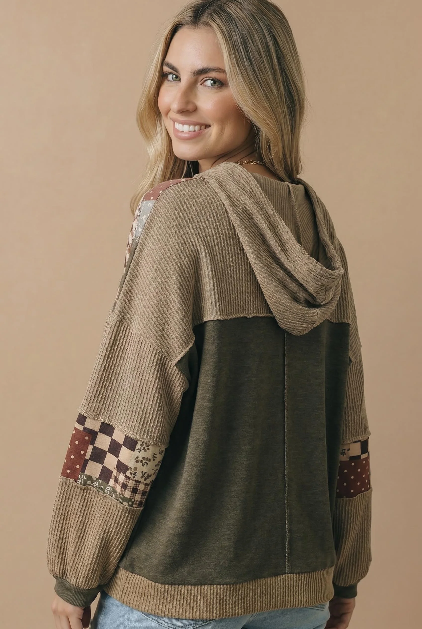 Plus Patchwork Print Button Down Cardigan Jacket - Image 4
