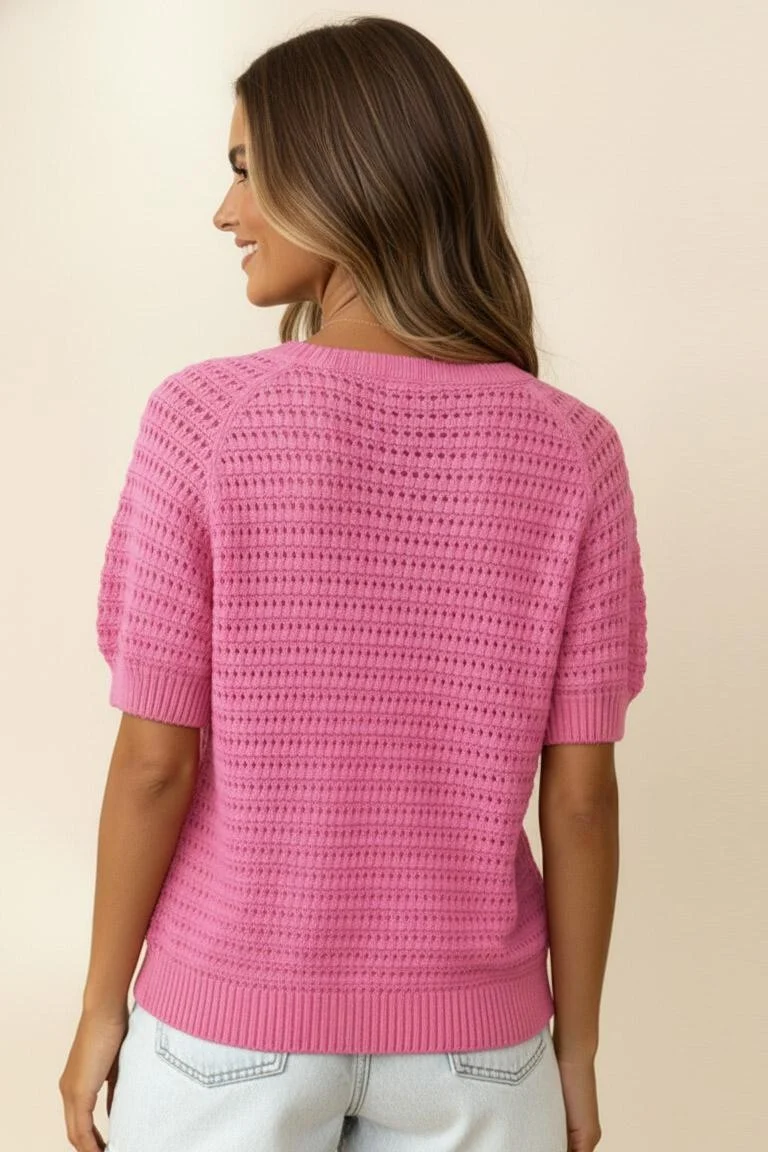 RAGLAN SHORT SLEEVE BUTTON DOWN SWEATER TOP - Image 2