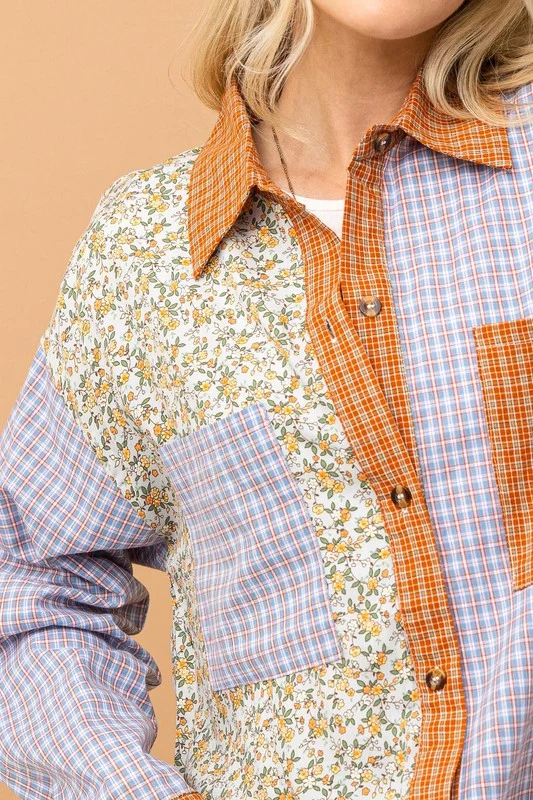 Plus Plaid Floral Patchwork Design Top - Image 6