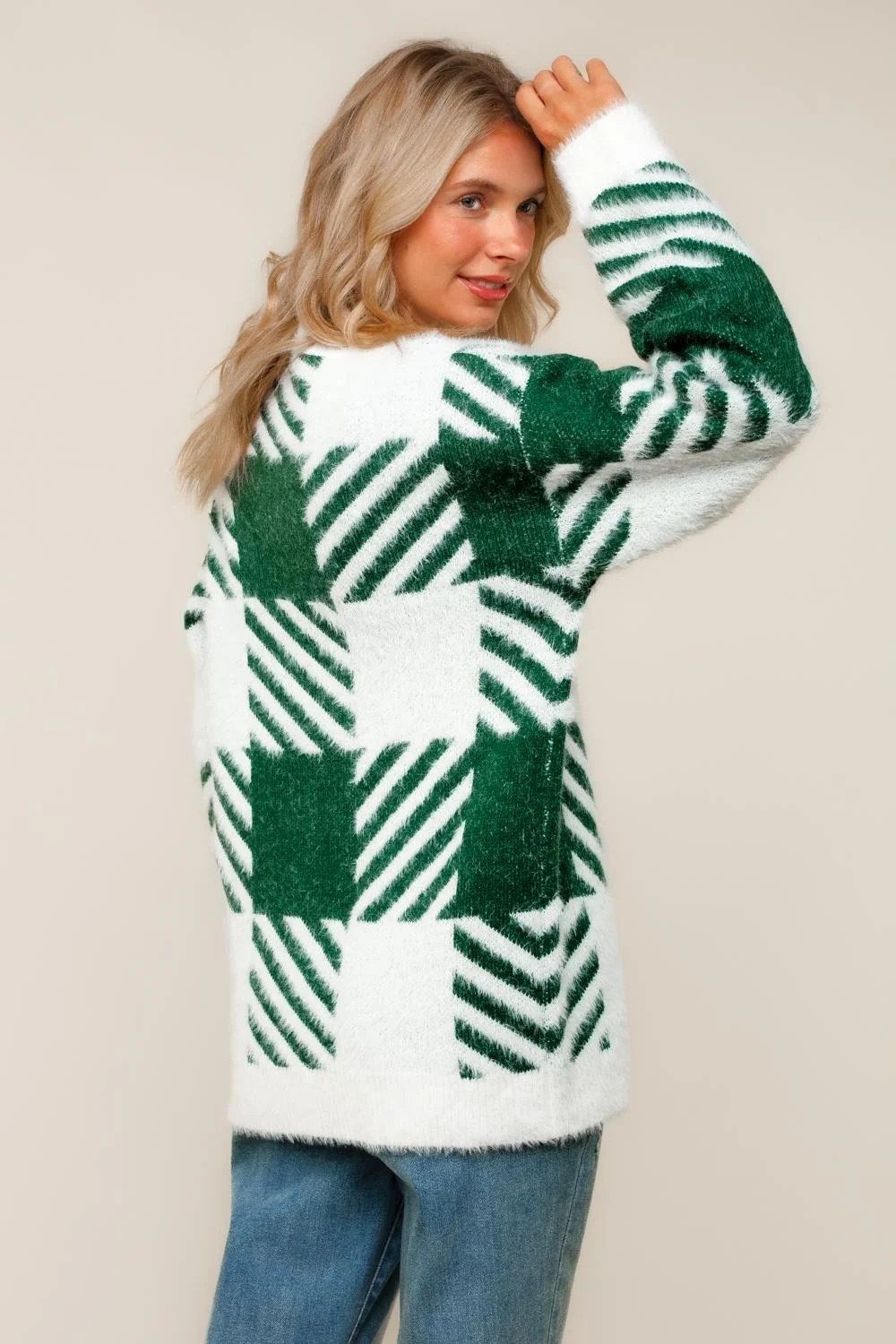 PLUS PLAID PATTERN JACQUARD SWEATER KNIT TOP - Image 2