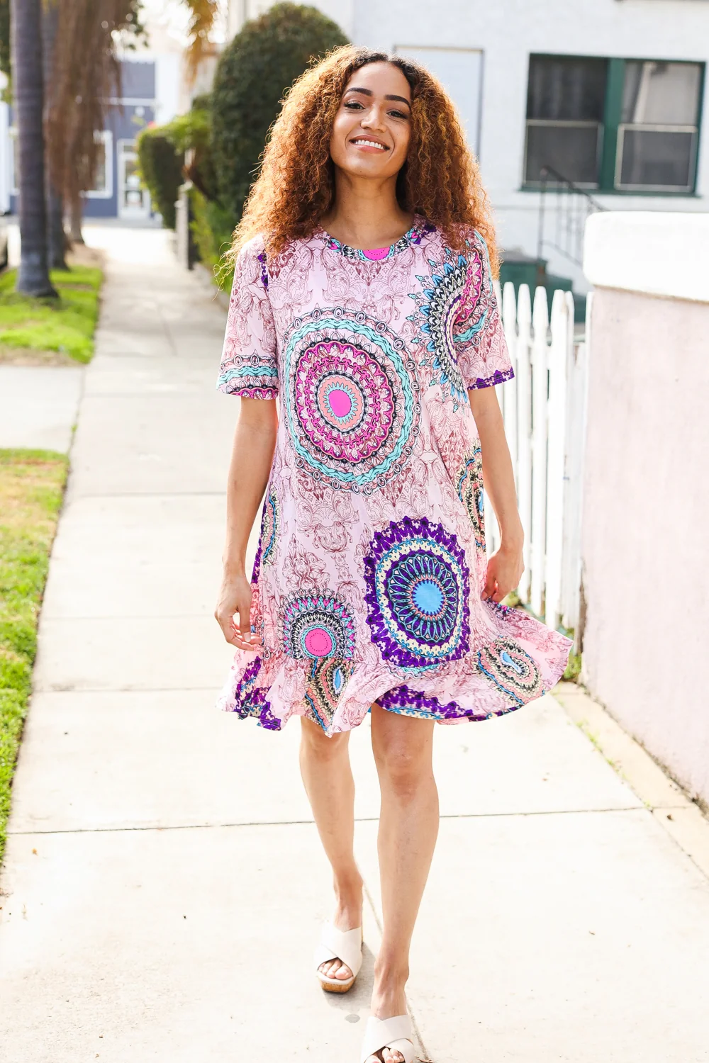 Printed Ruffle Pocketed T Shirt Dress - Image 3