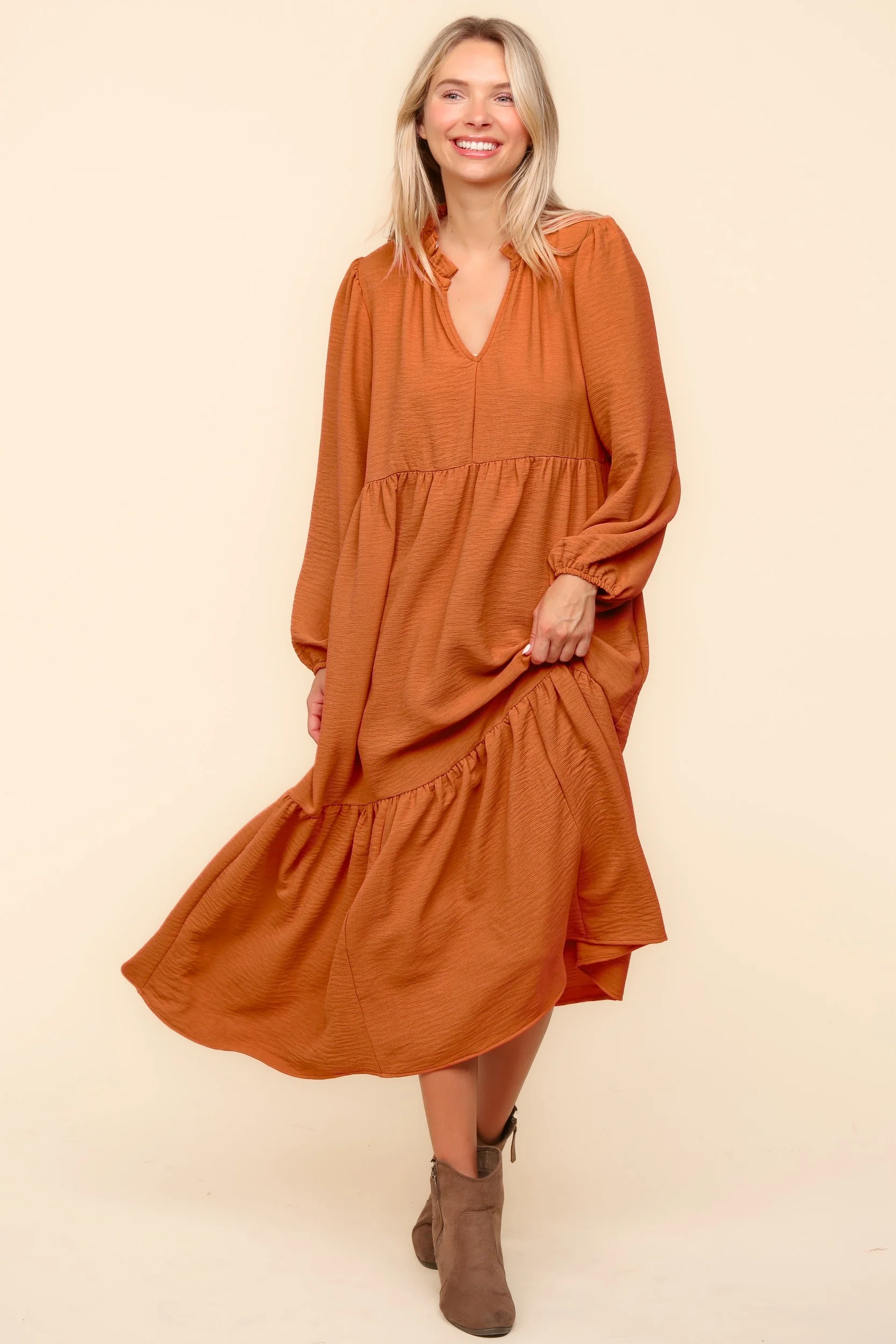 PUMPKIN BABYDOLL WOVEN MAXI DRESS WITH SIDE POCKETS - Image 4