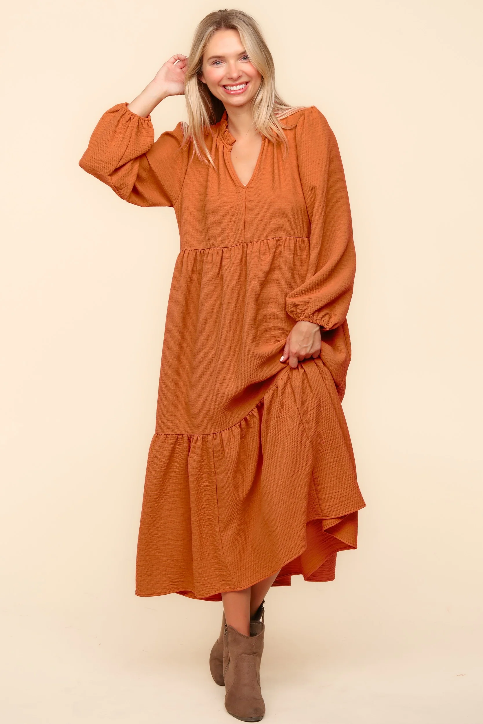 PUMPKIN BABYDOLL WOVEN MAXI DRESS WITH SIDE POCKETS - Image 5