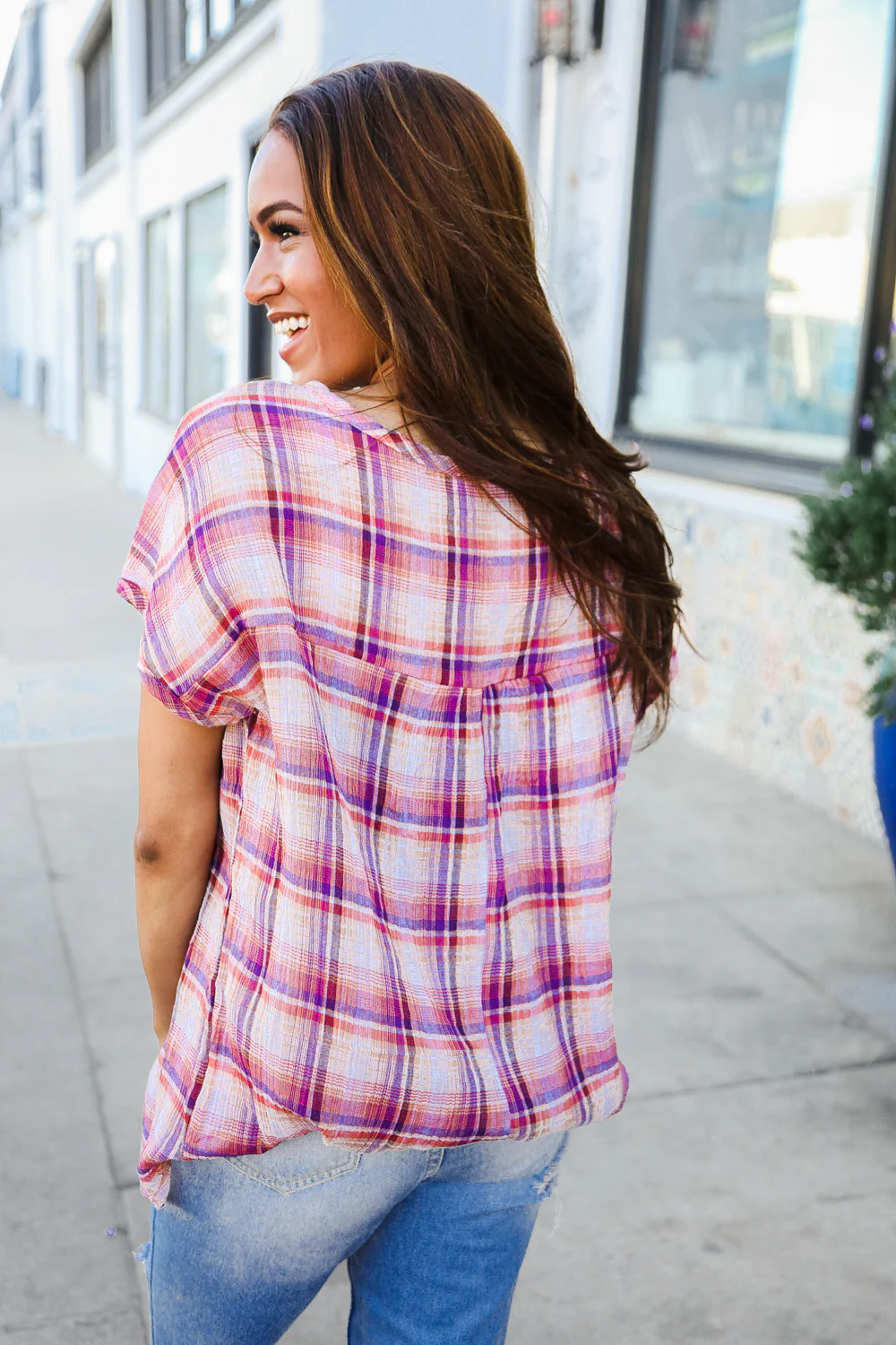 Plus Purple & Maroon Plaid Top - Image 6