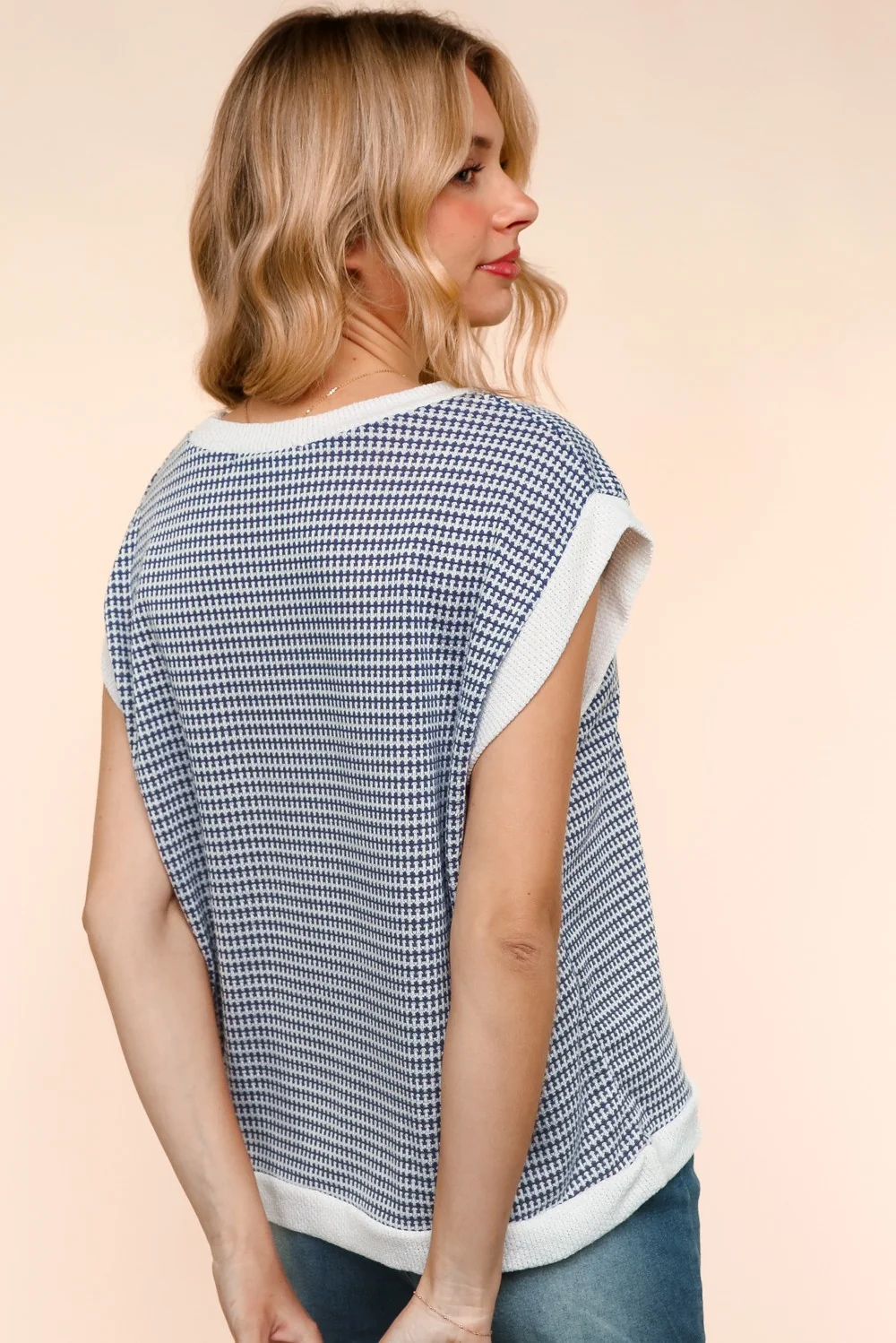 PURPLE TWO TONE JACQUARD WAFFLE KNIT TOP - Image 4