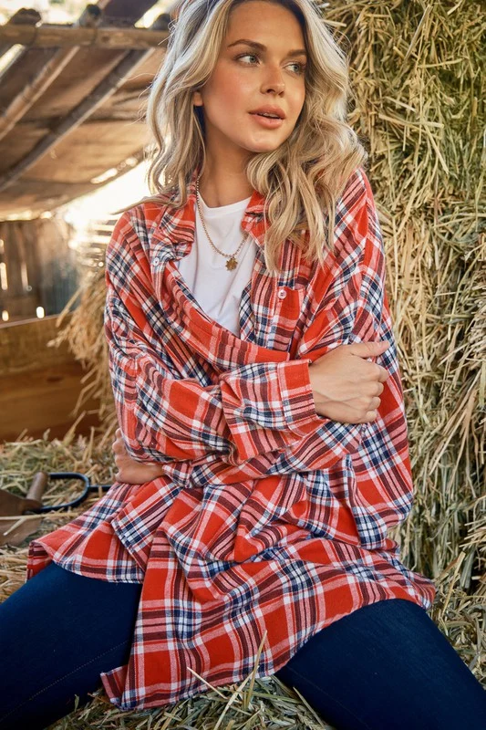 Plus Red Plaid Button Down Cardigan