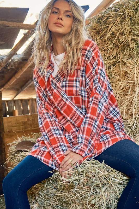 Plus Red Plaid Button Down Cardigan - Image 4