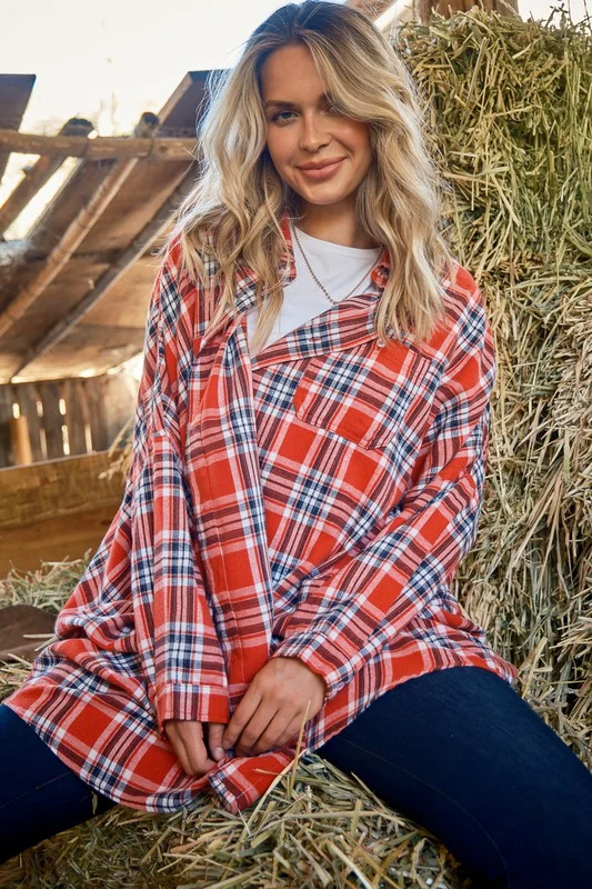 Plus Red Plaid Button Down Cardigan - Image 5