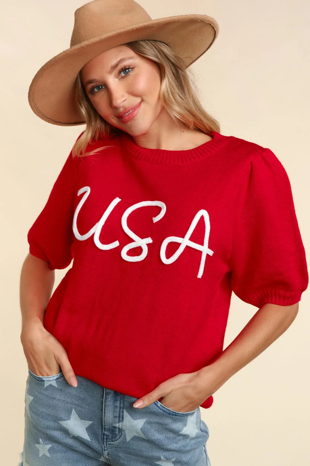 PLUS RED USA POP UP LETTER SWEATER KNIT TOP - Image 7