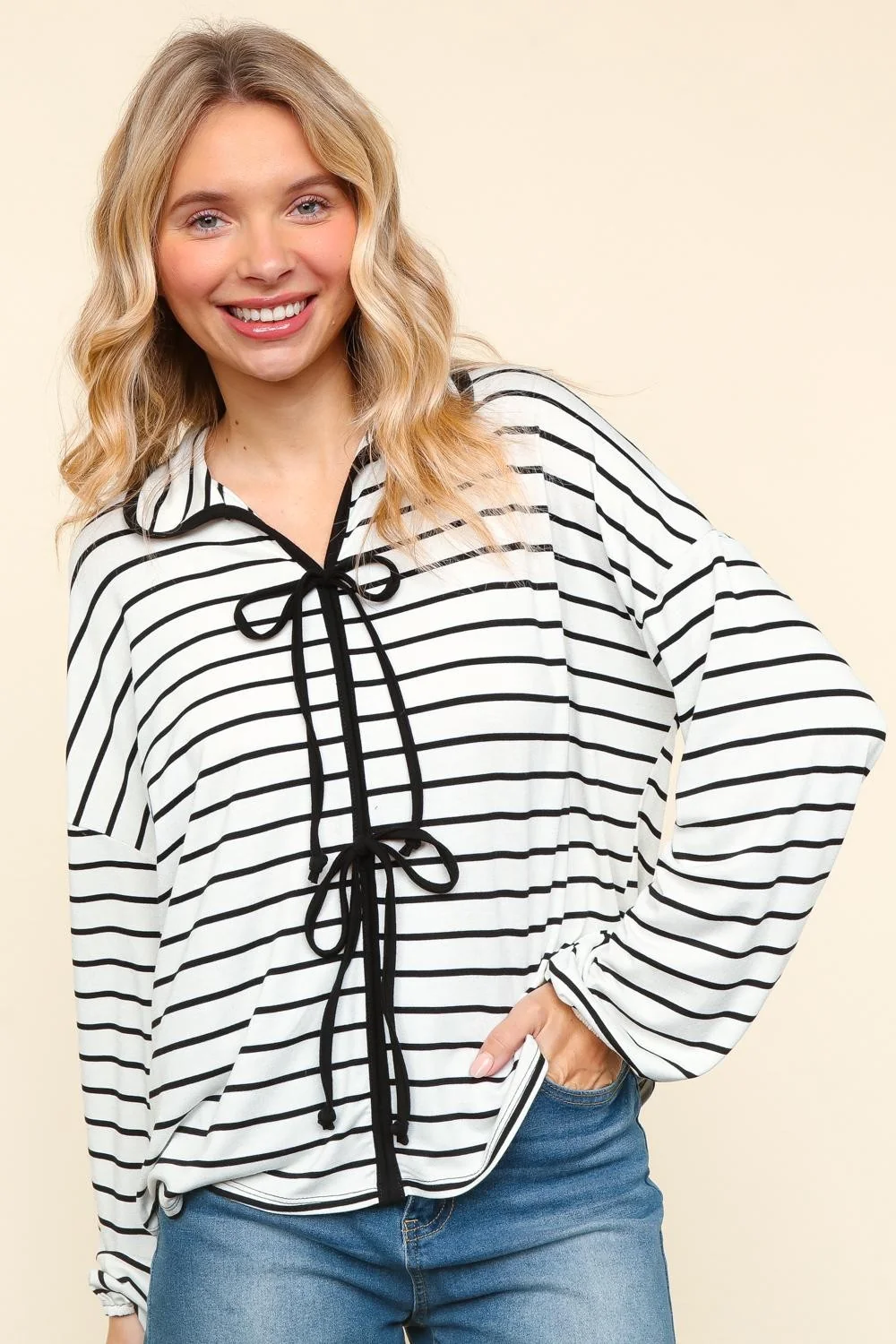 RIBBON BOW DETAIL LONG SLEEVE LOOSE FIT KNIT TOP - Image 5