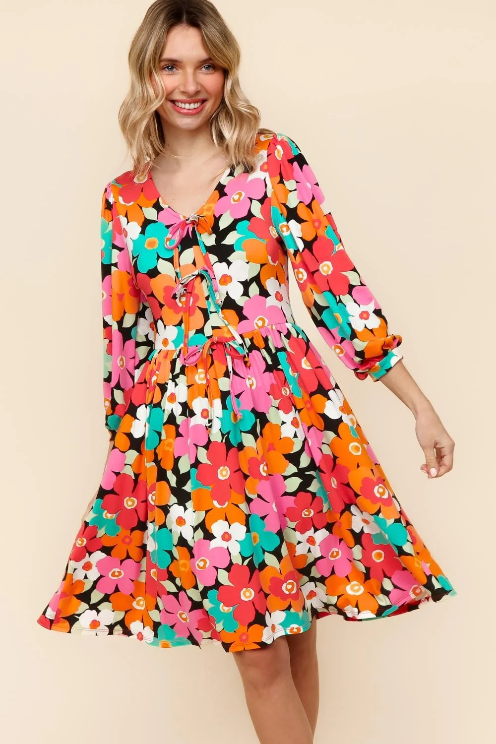 PLUS RIBBON BOW DETAIL THREE QUARTER SLEEVE DRESS - Image 2
