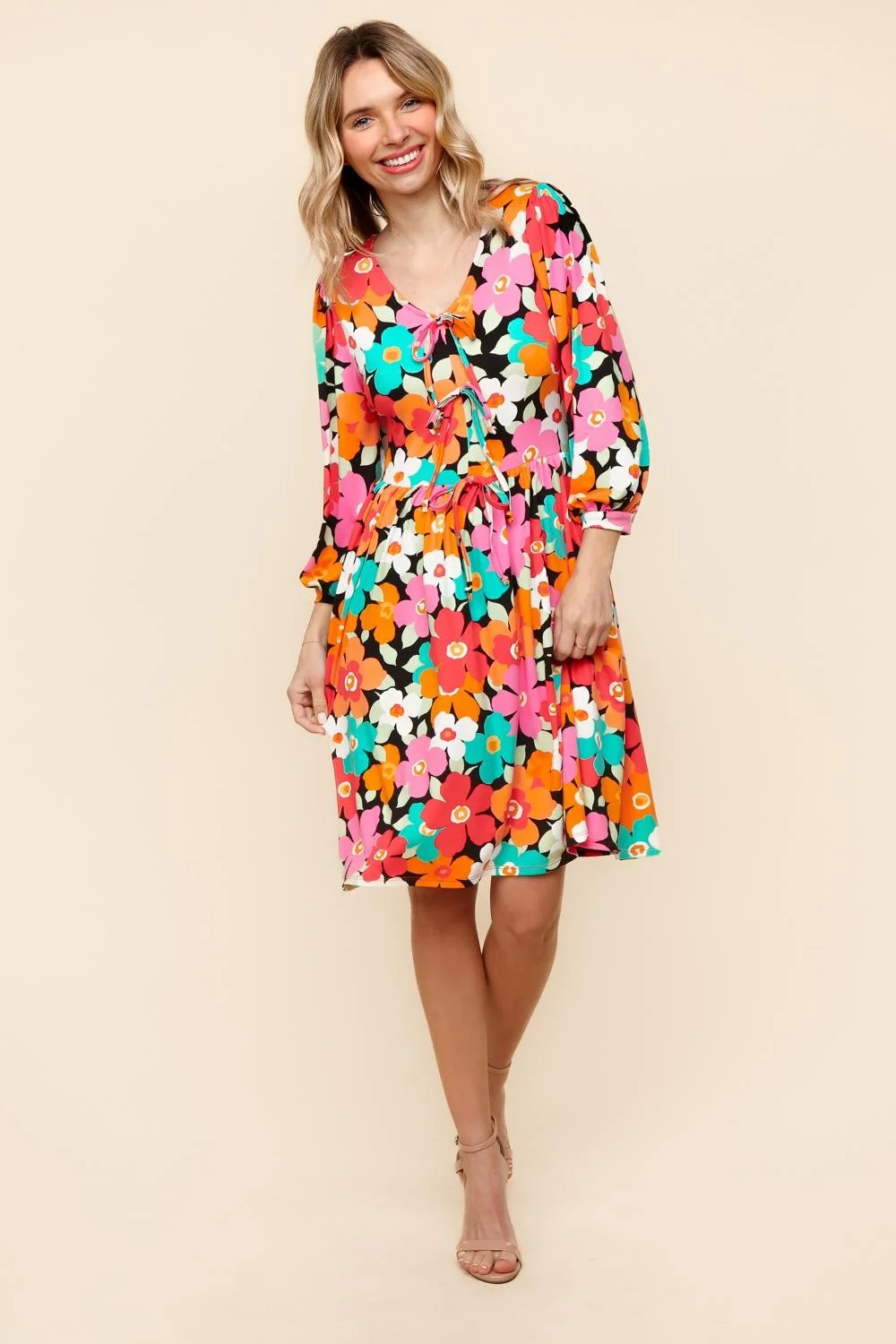 PLUS RIBBON BOW DETAIL THREE QUARTER SLEEVE DRESS - Image 5