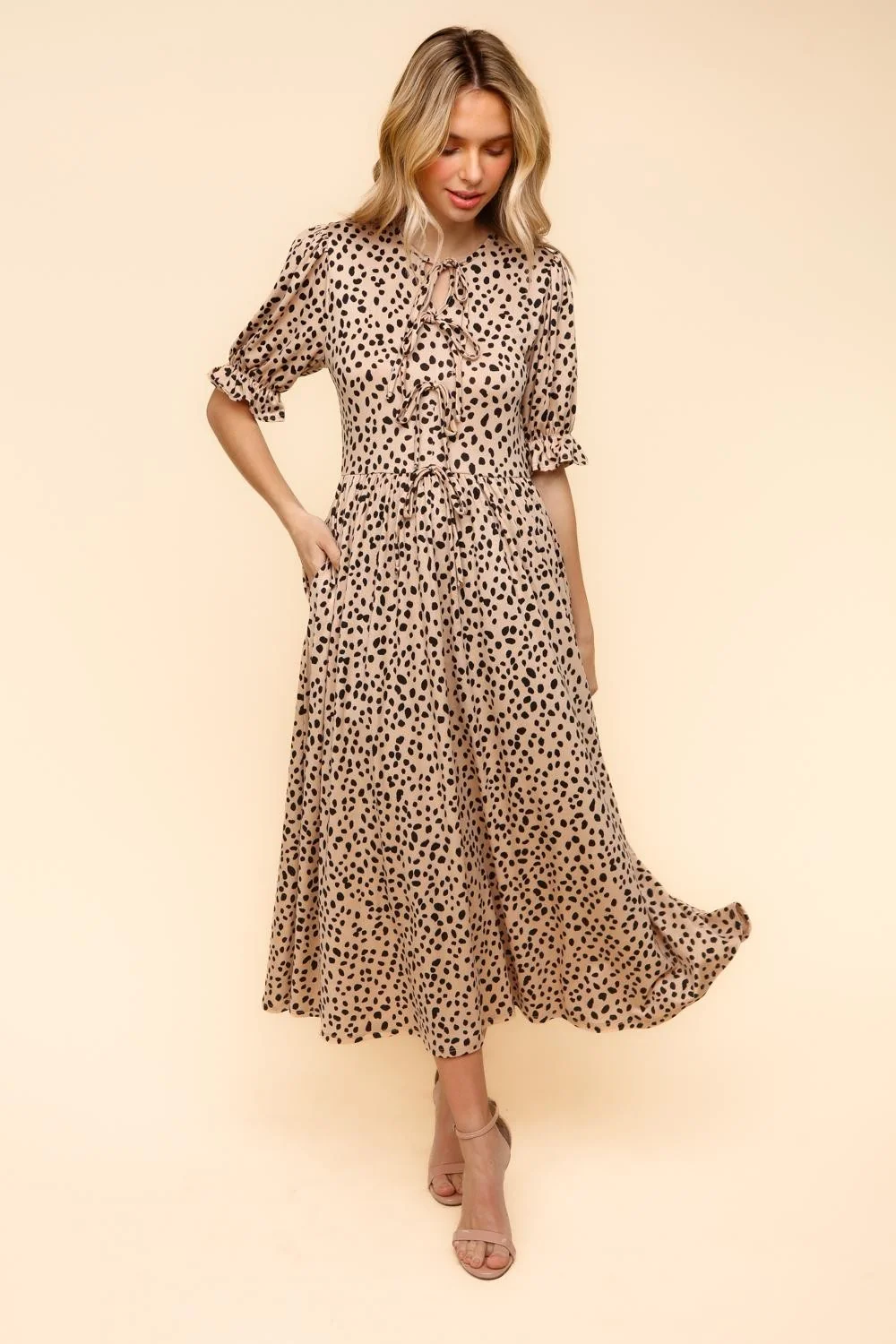 PLUS RIBBON DETAIL SHORT SLEEVE MIDI WITH POCKETS - Image 5