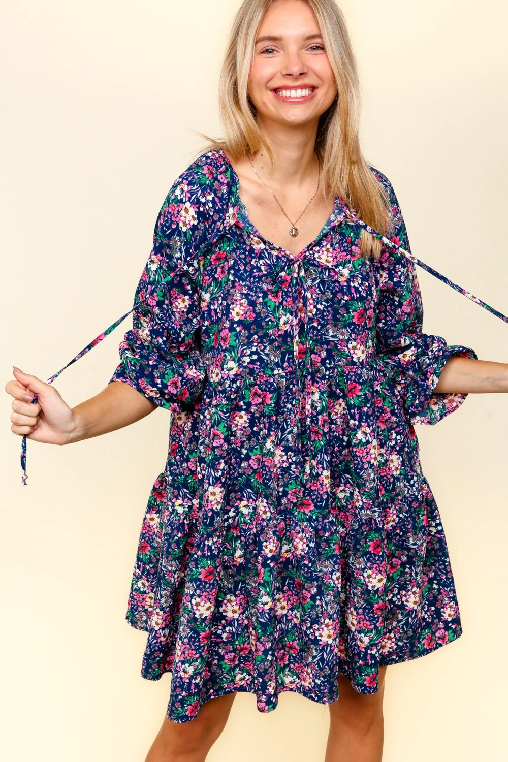 RIBBON TIED BABYDOLL KNEE LENGTH WITH POCKETS - Image 2