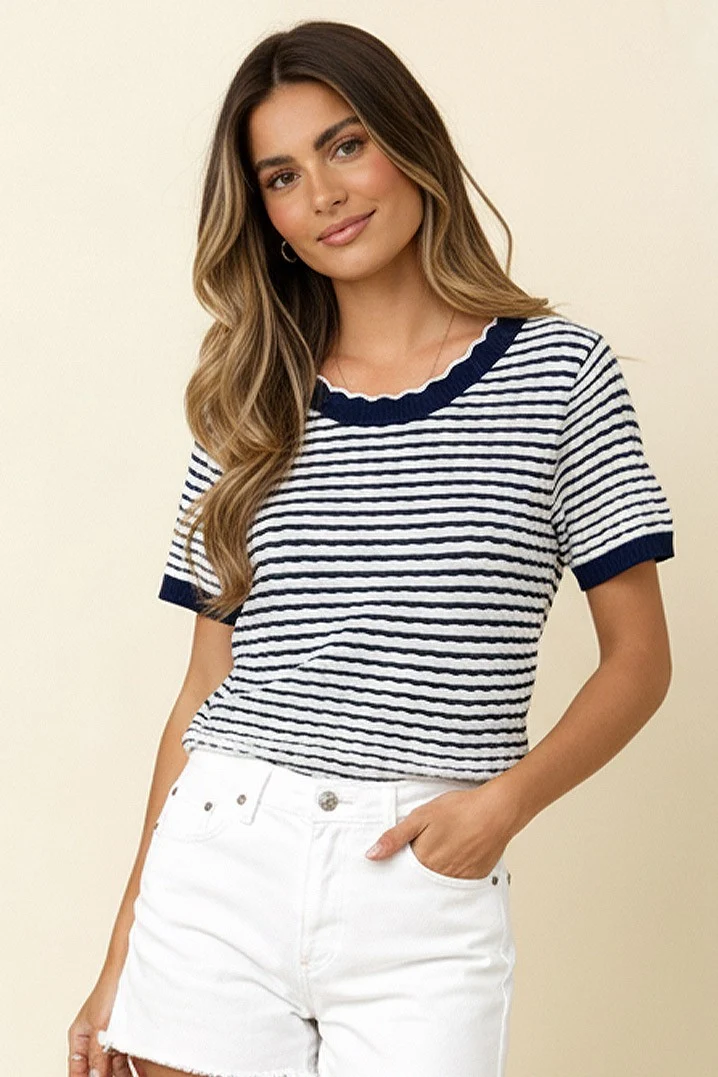 ROUND SCALLOP NECK JACQUARD SWEATER KNIT TOP - Image 4