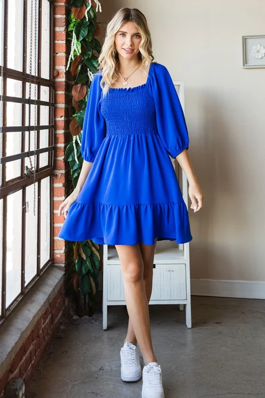 Royal Blue Babydoll Smocked Dress - Image 2