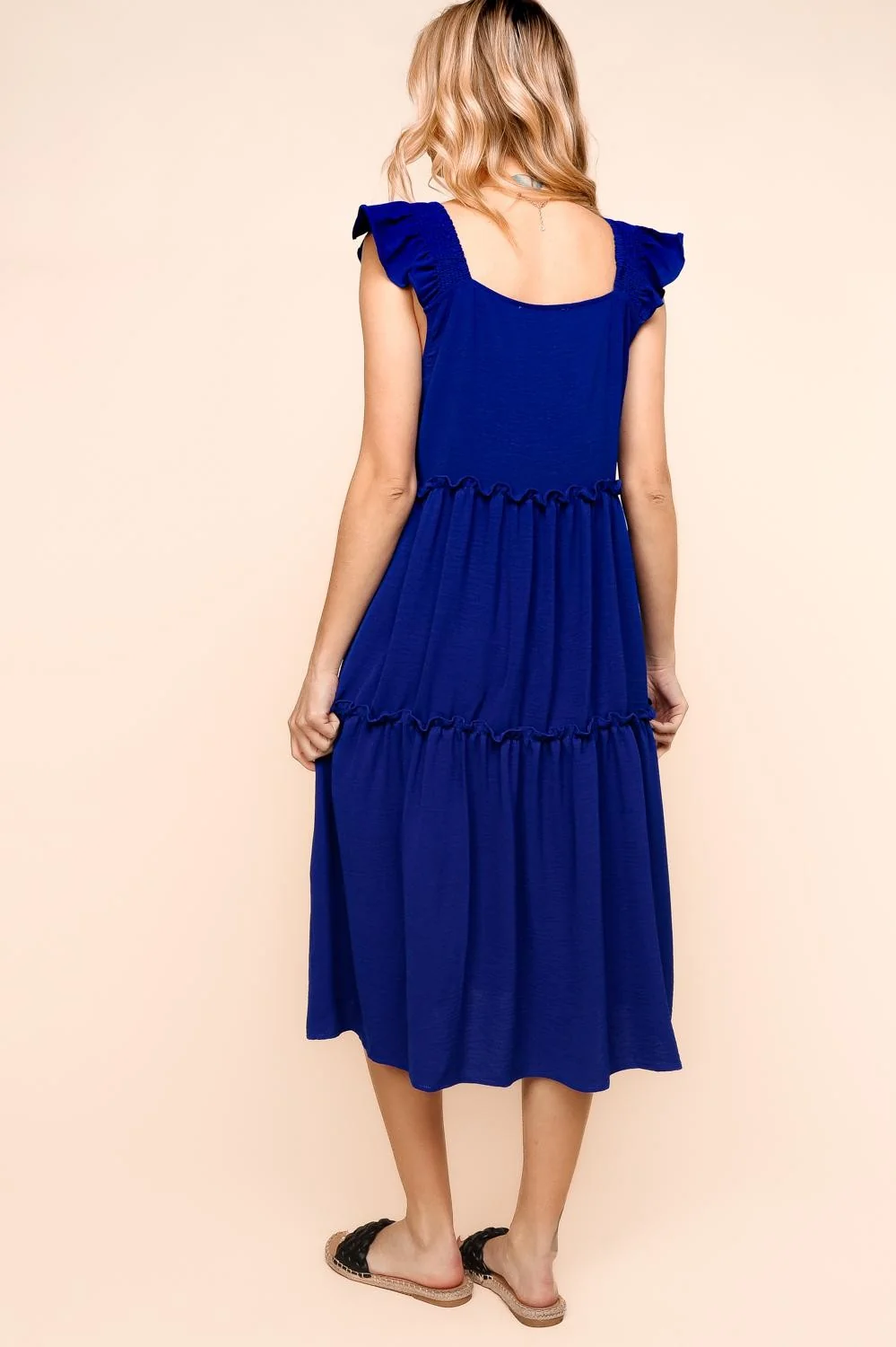 Plus Royal Solid Woven Midi Length Dress W/Side Pocket - Image 4