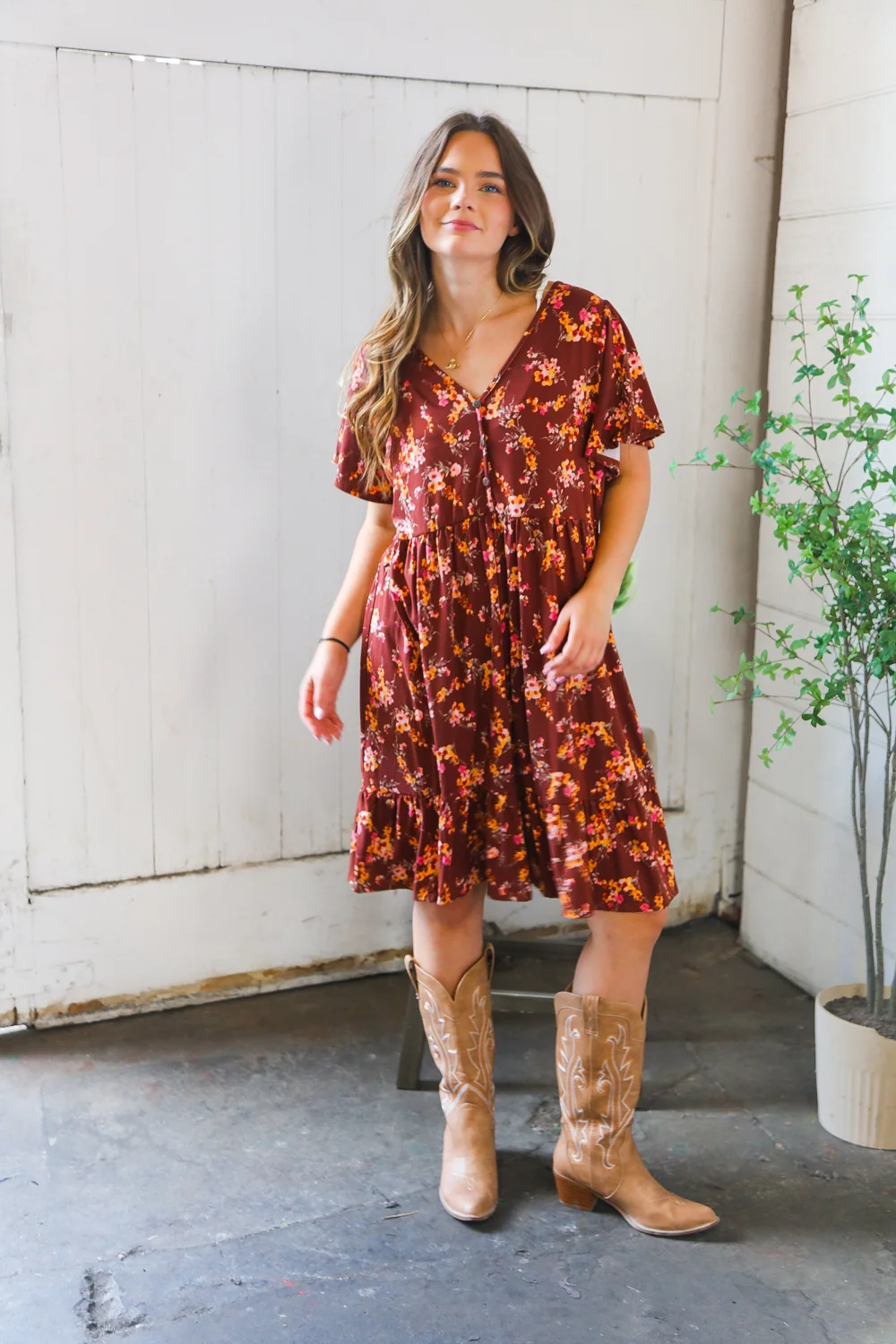 Plus Rust Floral Dress - Image 2