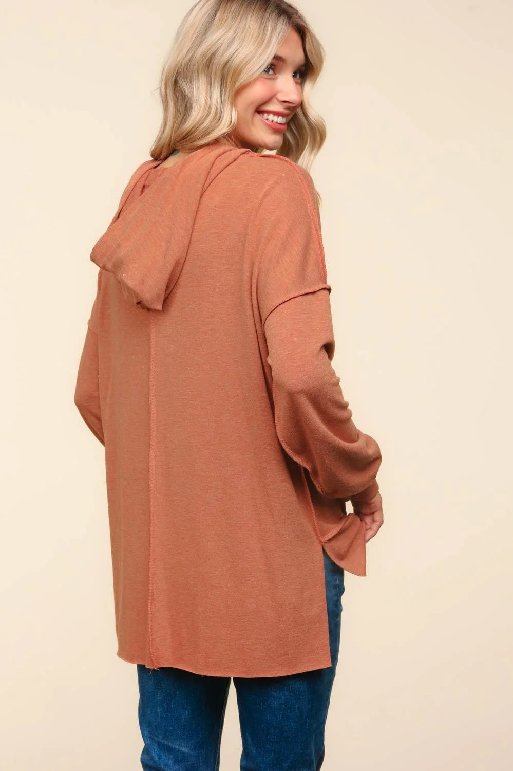 Plus Rust Hoodie Pullover Top W/Kangaroo Pocket - Image 2