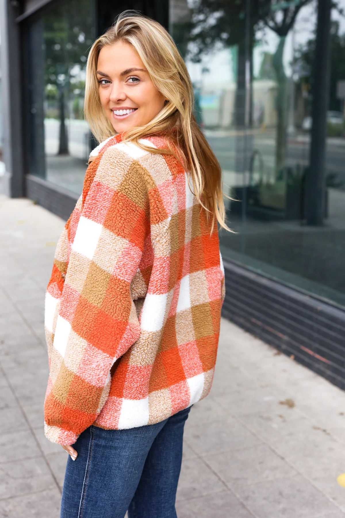 Plus Rust Plaid Sherpa Jacket - Image 10