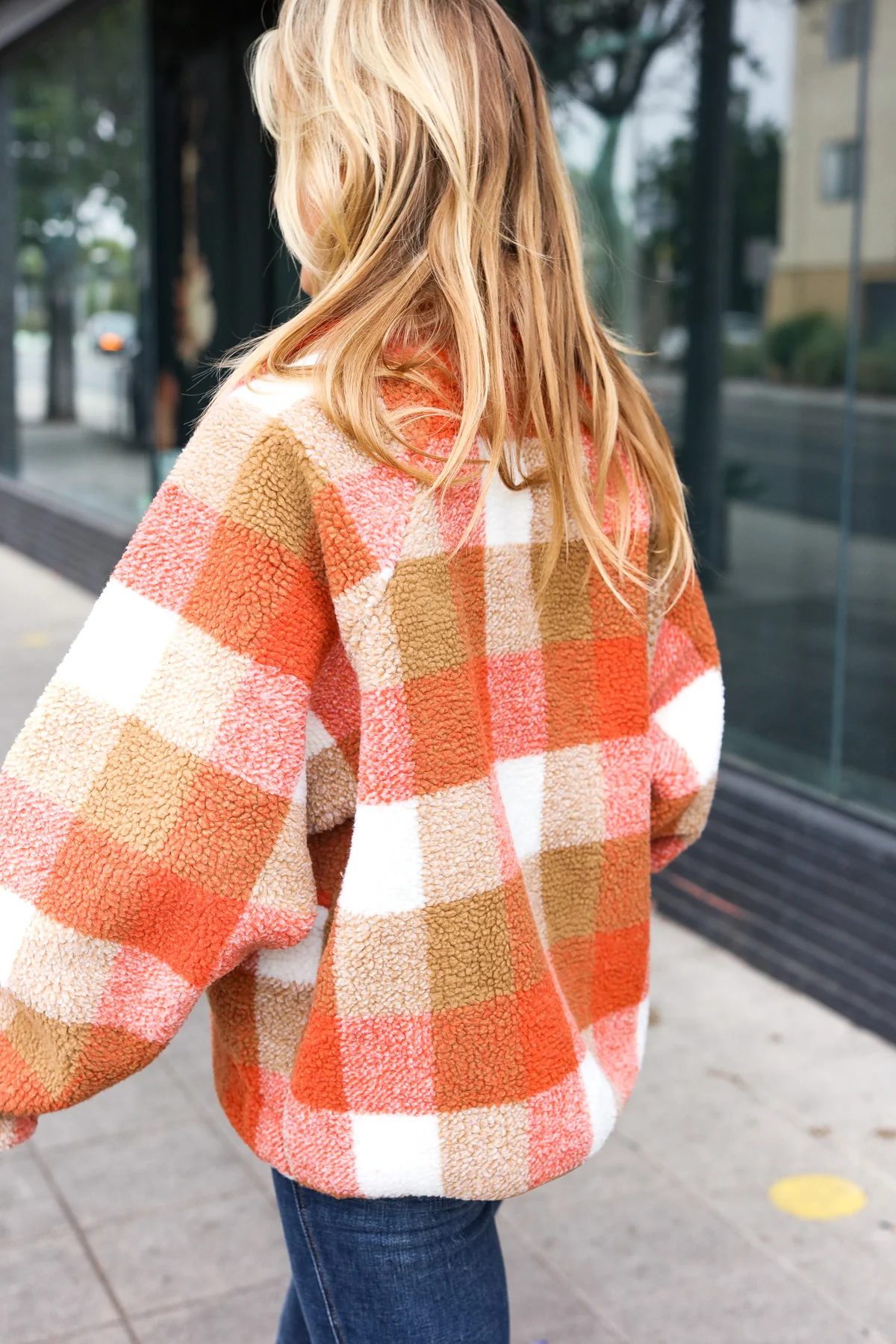 Plus Rust Plaid Sherpa Jacket - Image 8