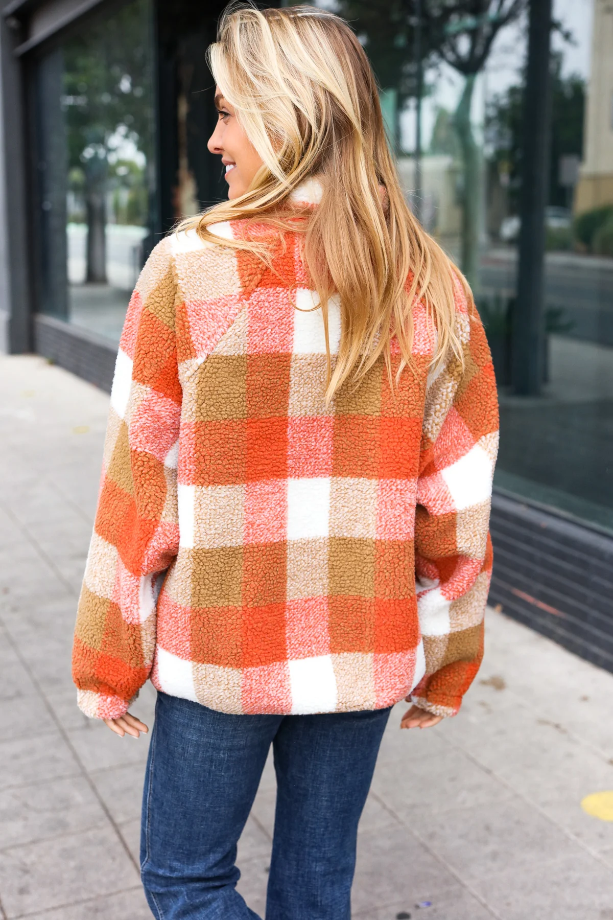 Plus Rust Plaid Sherpa Jacket - Image 9