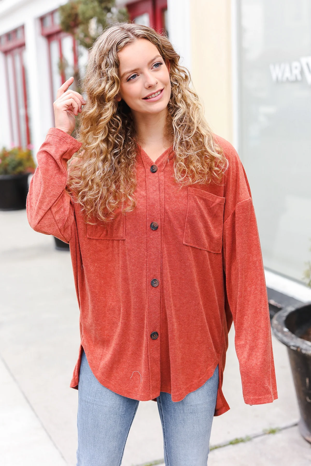 Plus Rust Textured Button Down Shacket - Image 4