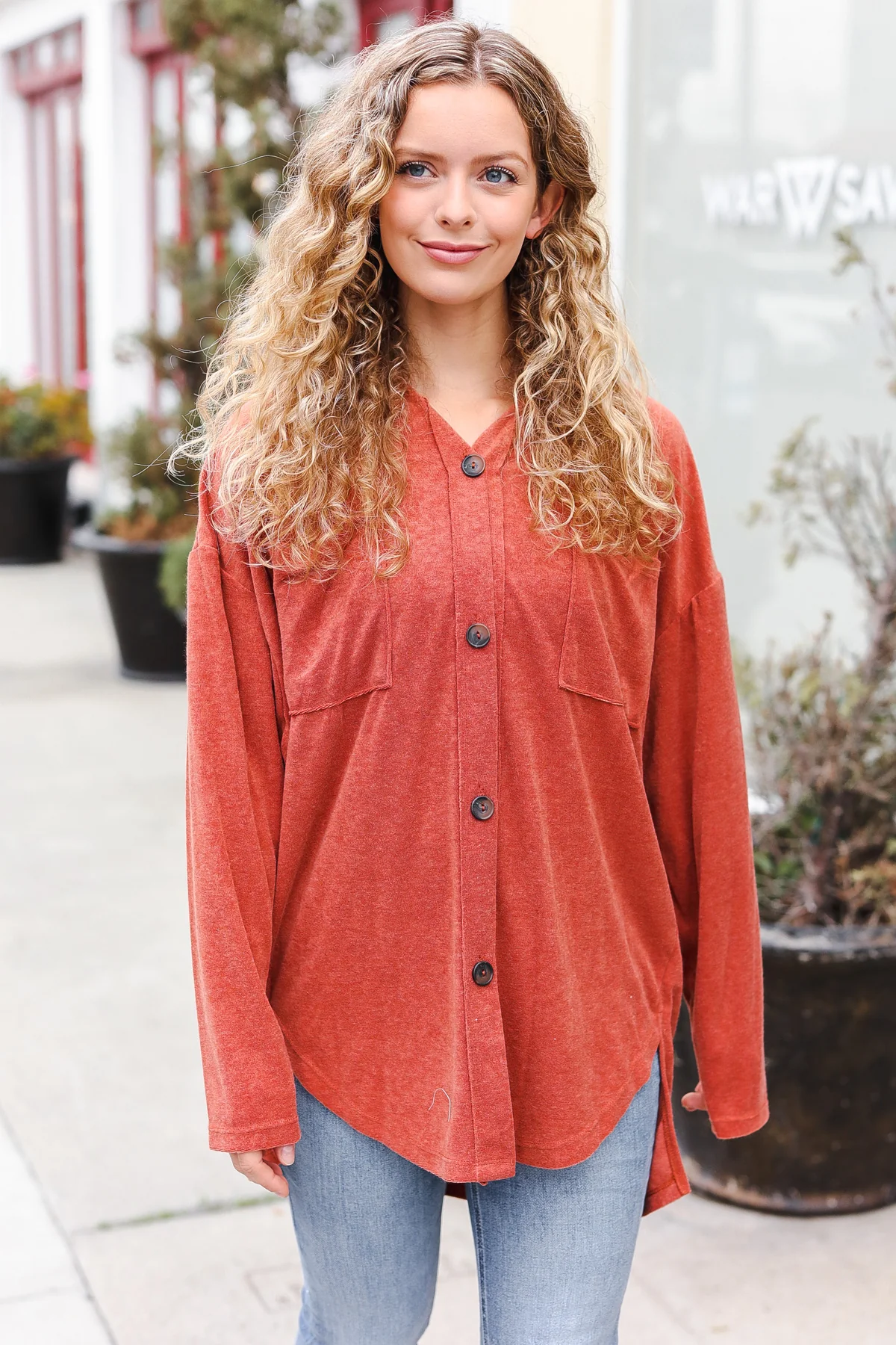 Plus Rust Textured Button Down Shacket - Image 7