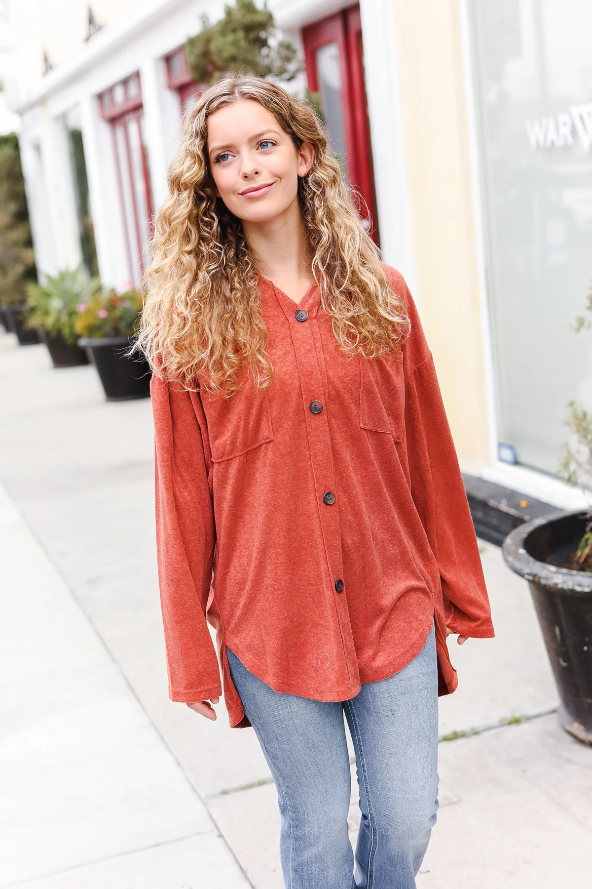 Plus Rust Textured Button Down Shacket - Image 8