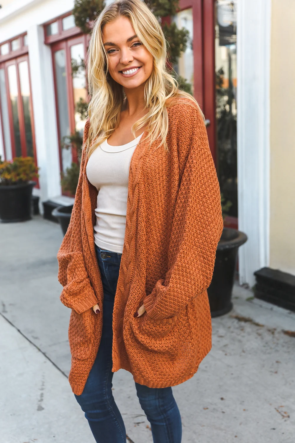 Plus Rust Thick Cable Cardigan Sweater - Image 4