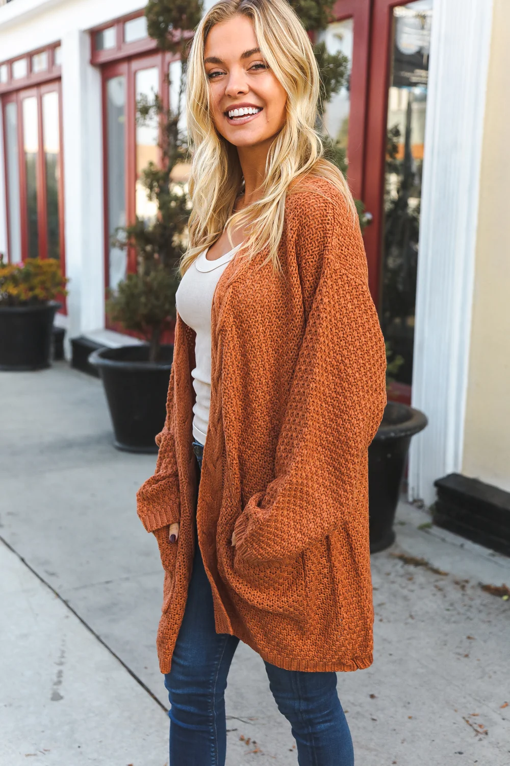 Plus Rust Thick Cable Cardigan Sweater - Image 5