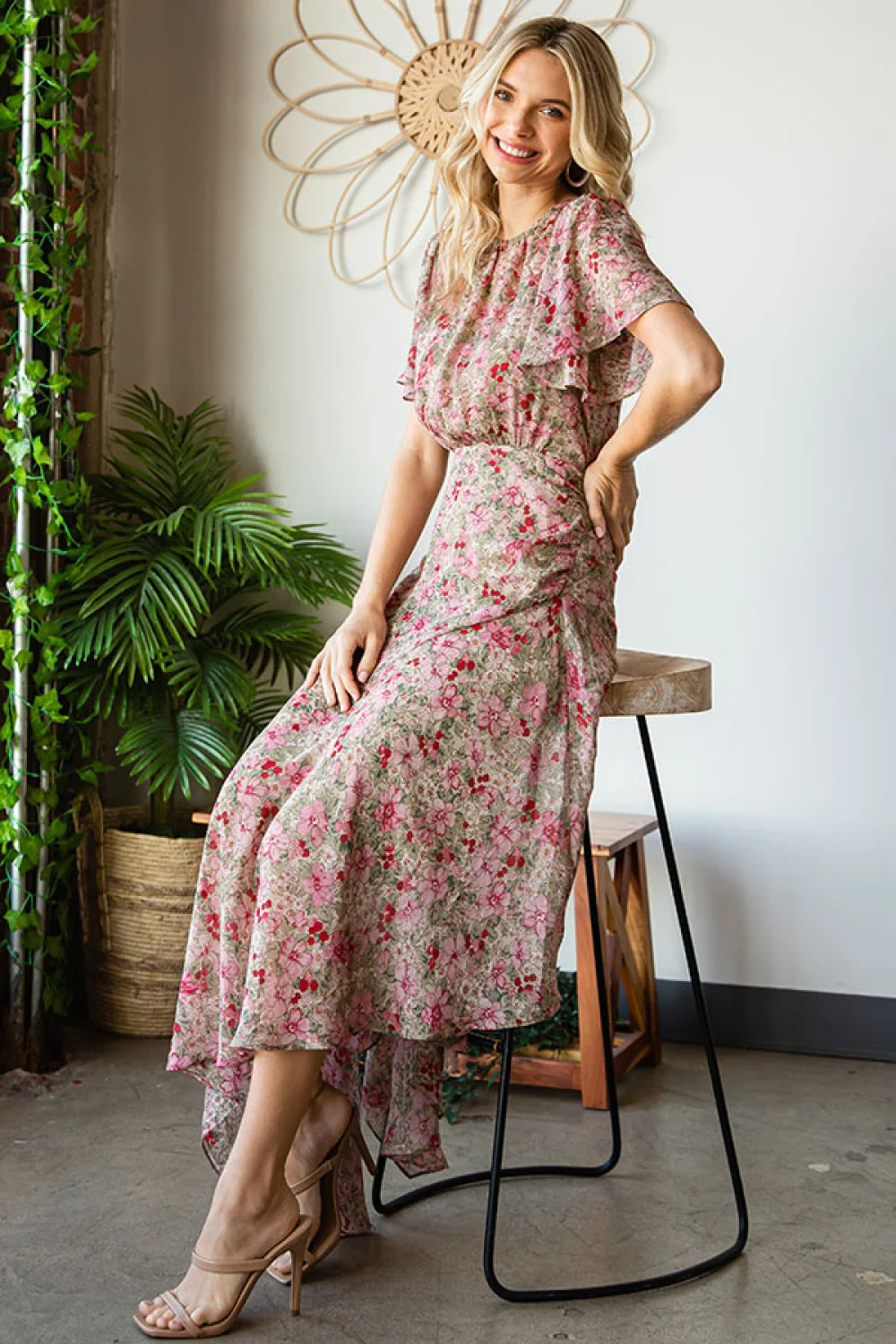 PLUS SAGE FLORAL PRINT LUREX CHIFFON LINED LONG DRESS - Image 2